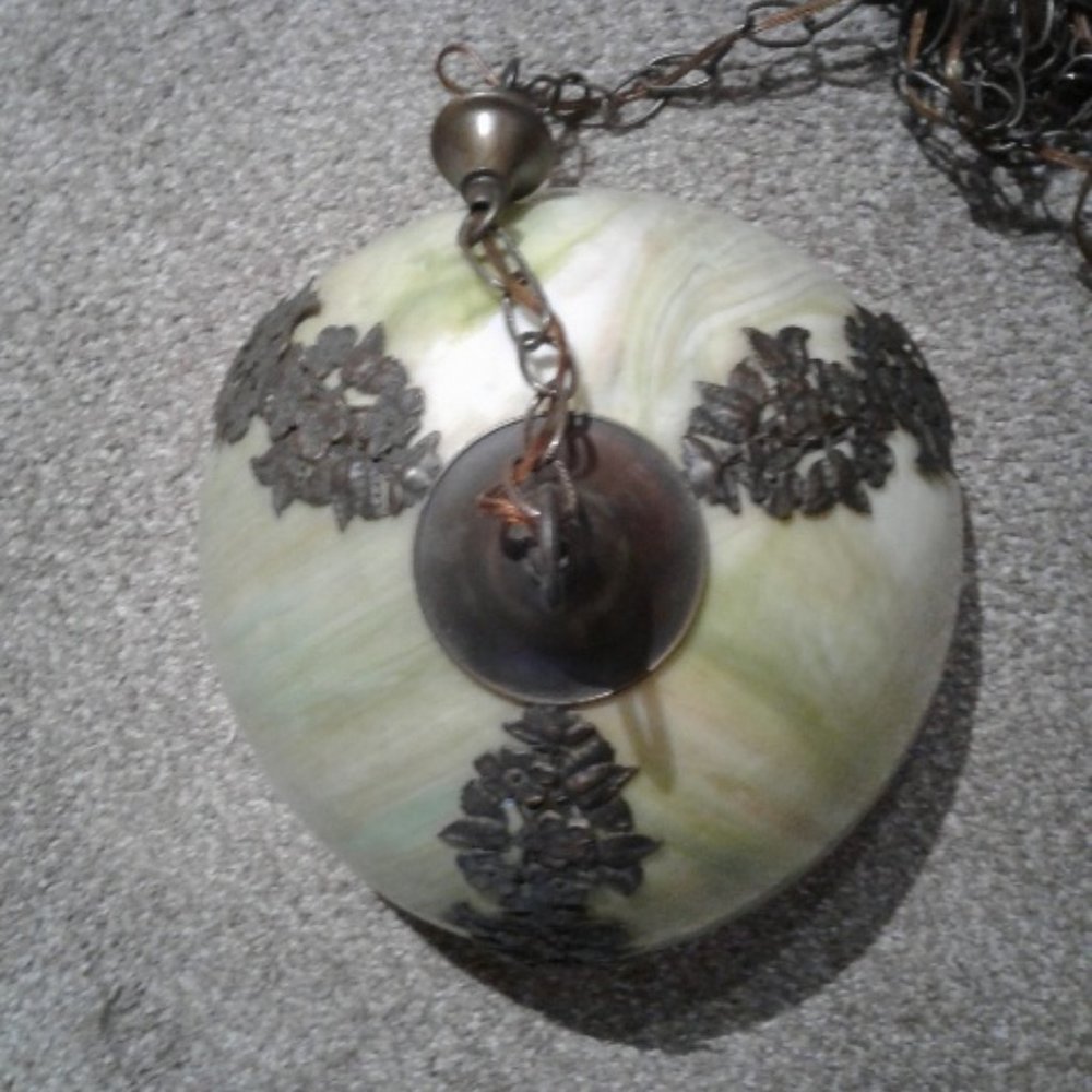 Green Tiffany Glass Looking Hanging Lamp